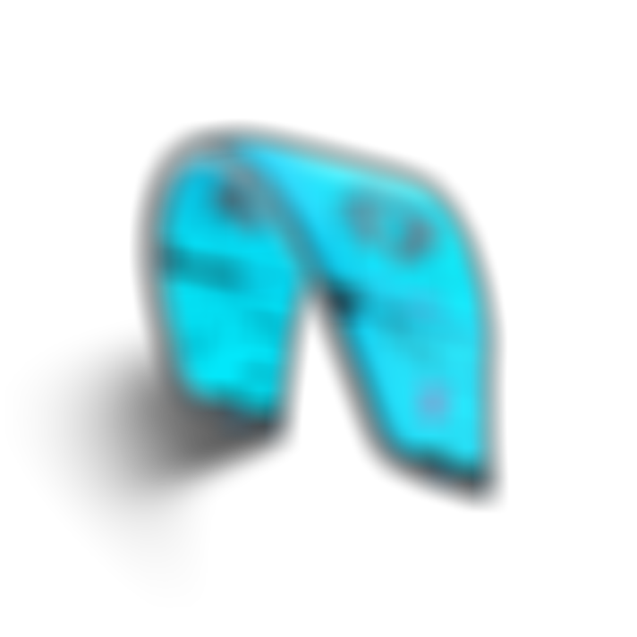 A bright blue Duotone NEO D/LAB kite for kitesurfing, showcasing its aerodynamic shape and design details.