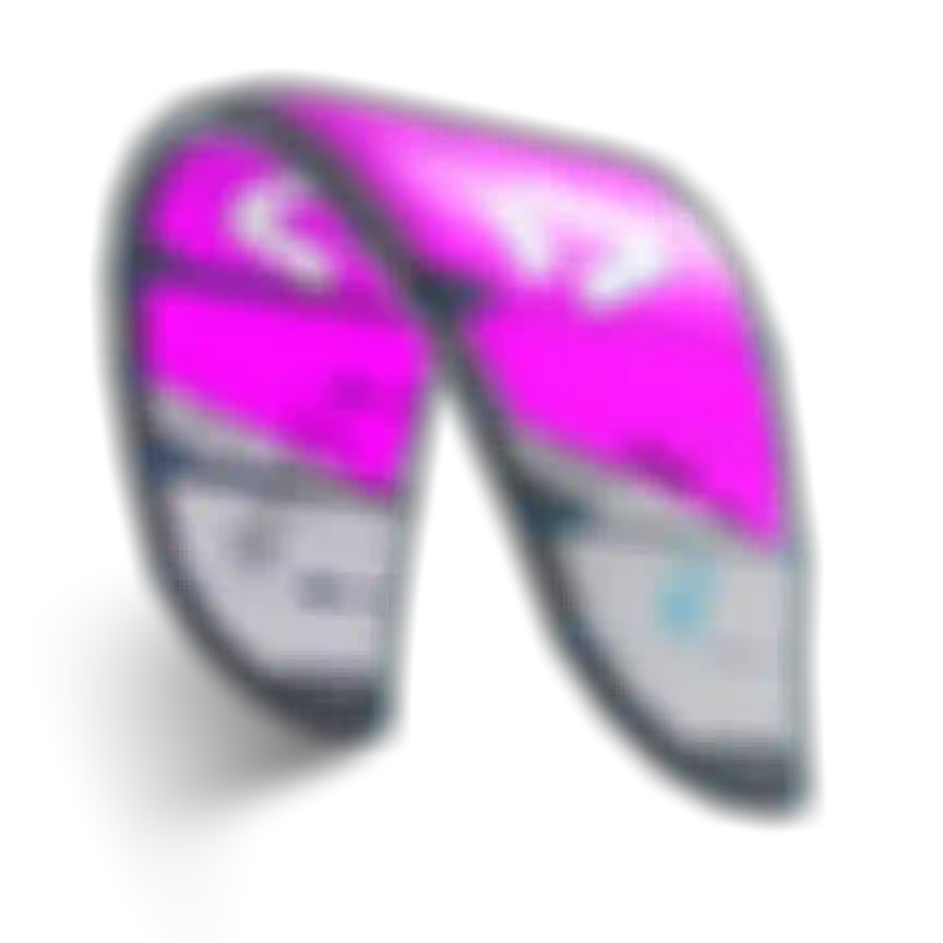 Duotone Rebel 10m kiteboarding kite in pink and grey with blue accents, shown on white background.