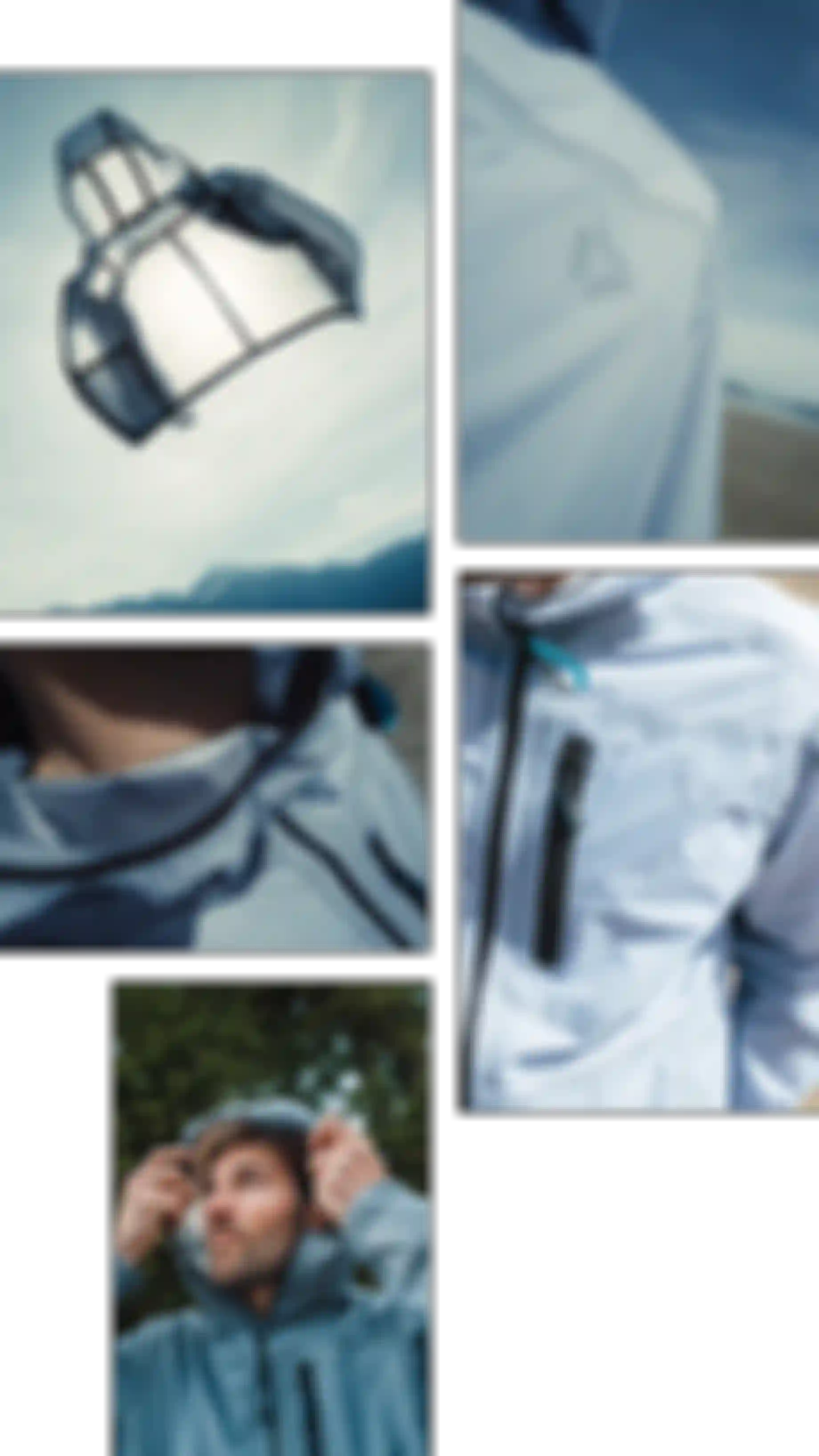 Model is wearing the Duotone Windbreaker of 2027 in blue and grey
