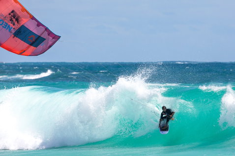 Duotone Neo LEI kite during wave riding on an ocean beach