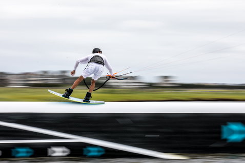 Duotone Boot wake-style kiteboard boot during wakestyle kiteboarding at a cable park