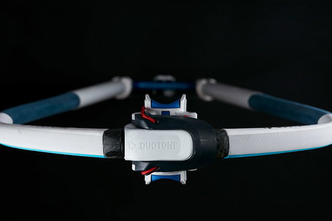Duotone Platinum Series windsurf boom in near-black with white, steel blue and red accents
