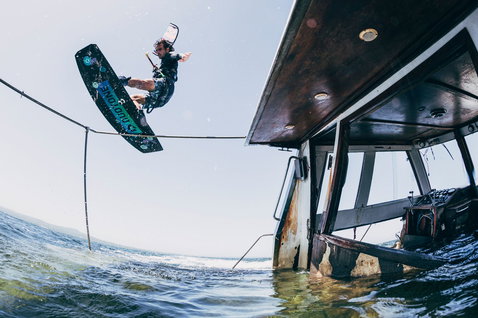 Duotone Team Series SLS 2024 twin-tip kiteboard during kitesurfing on the open ocean