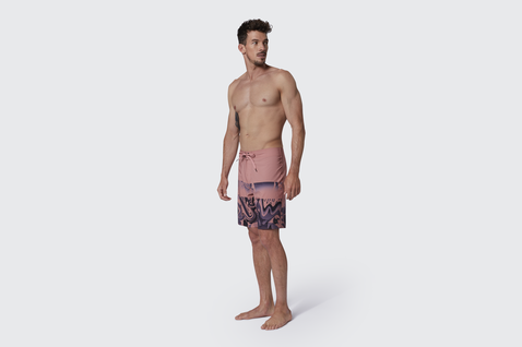 Boardshorts in rosa antico con malva, blu navy scuro e blu ardesia