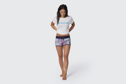 Kurzärmliges T-Shirt in weiß mit hellblauem Logo-Print