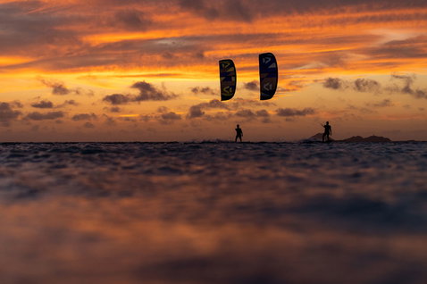 Duotone Rebel SLS 2024 LEI kite lors du kitesurf sur une plage océanique