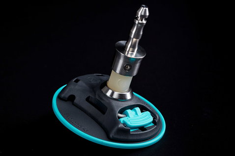 Duotone iBase 2.0 iTendon mast base extension in black with teal and silver