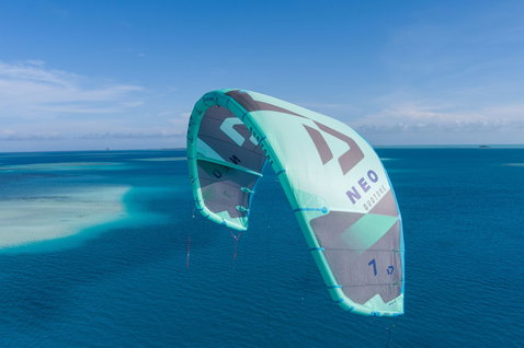 Duotone Neo LEI kite during kitesurfing in a tropical ocean shallow reef lagoon