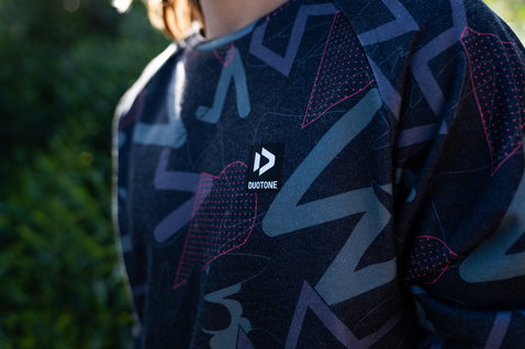 Duotone All Over men's crew neck sweater in dark navy with grey, magenta and rose