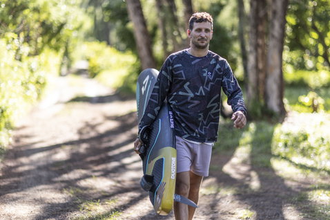 Duotone Sweater All Over during a walk on a forest trail