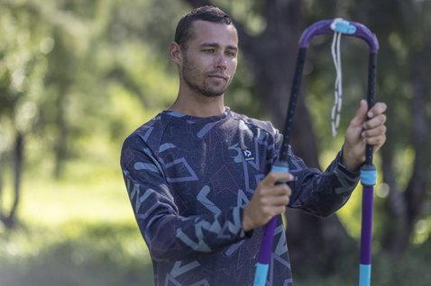 Duotone Sweater All Over men's crew neck sweater worn outdoors in forest parkland