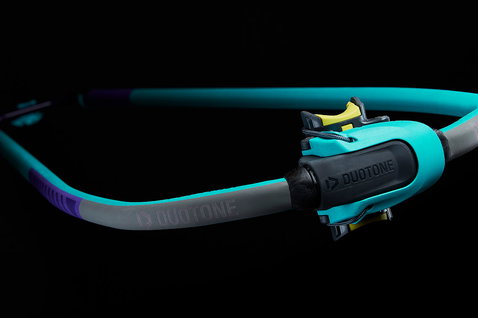 Duotone Platinum Series SLS windsurf boom 140-200 cm in black with teal, grey, purple and yellow-green