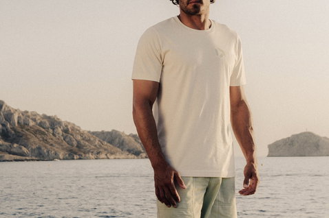 Duotone Apparel Tee SS CB Concept Blue short sleeve t-shirt during standing pose at coastal rocky island open sea