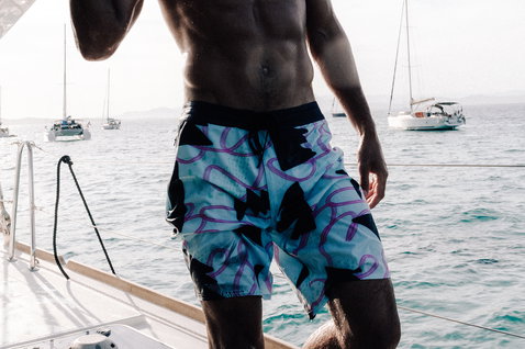 Duotone Originals boardshorts 19inch during beach lifestyle on a sailboat on the ocean