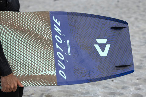 Duotone Spike Concept Blue twin-tip kiteboard in slate blue and mint green