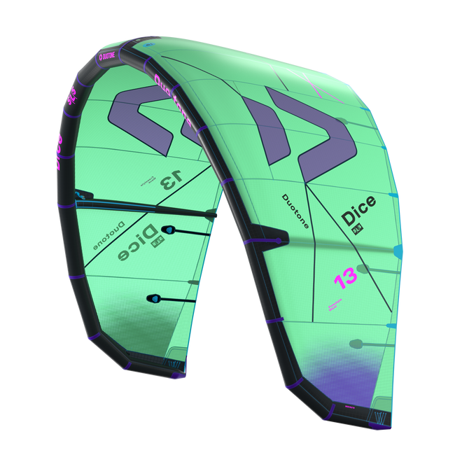 Duotone Dice SLS LEI kite 13m in mint green, dark teal, purple, magenta and dark navy