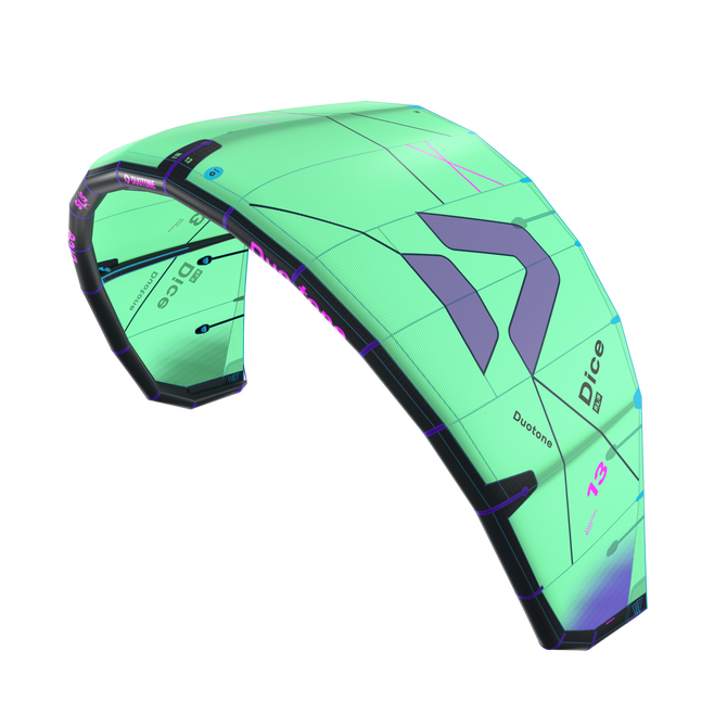 Duotone Dice SLS LEI kite 13m in mint green, dark charcoal/navy, purple and magenta
