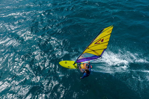 Duotone Ultra FreeWave D/LAB windsurf board during windsurfing on the open ocean