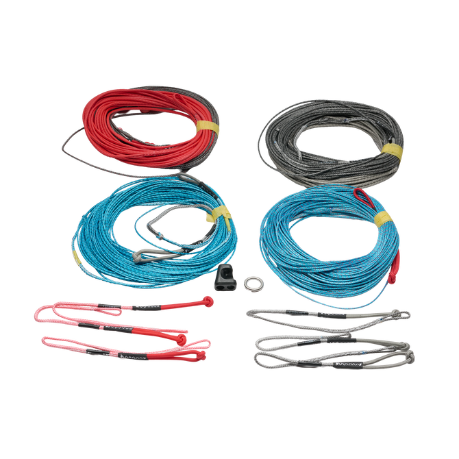 Duotone Kiteboarding Click Bar Leinensatz 20–24m in blaugrün, rot, dunkelgrau, pink und hellgrau