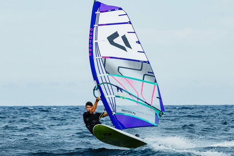 Duotone freeride sail during windsurfing on the open ocean