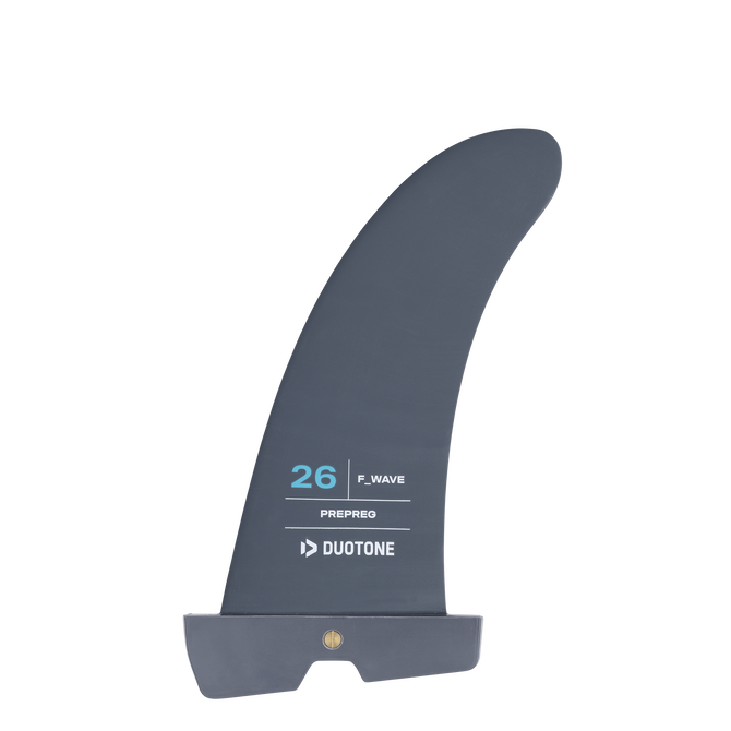 Duotone F Wave Single windsurf fin 26 cm in slate grey with cyan accent
