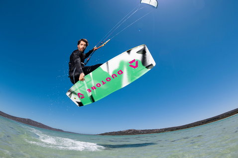 LEI kite during kitesurfing at the ocean coastal lagoon