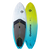 Duotone Cosmic SLS SUP wave hardboard deck and bottom view in cyan, lime and white