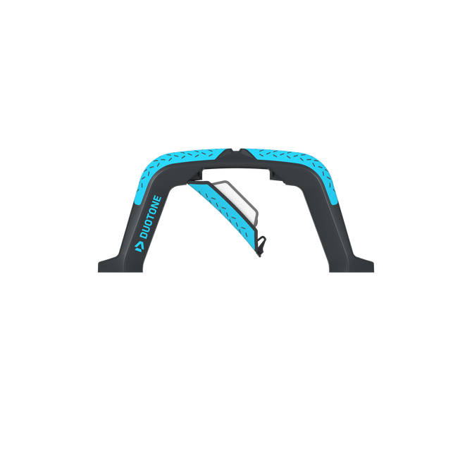 Duotone Big Air Handle pour twintips avec logement WOO en cyan et anthracite, vue de face