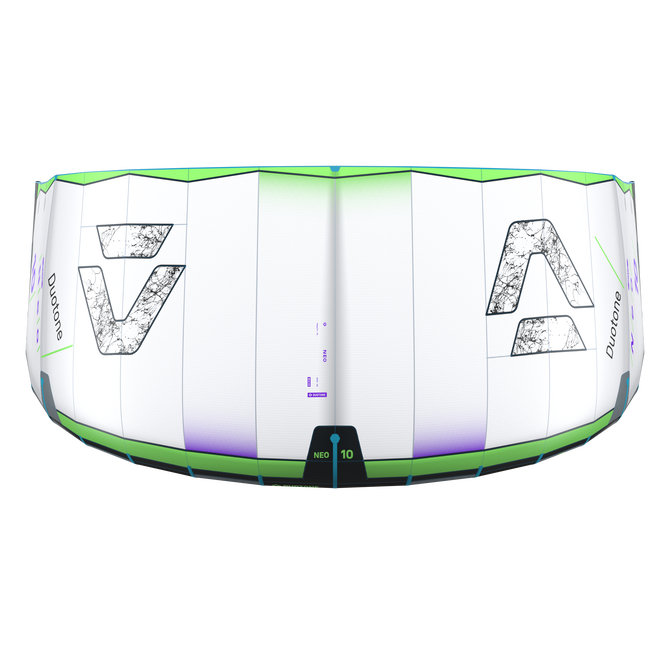 Duotone Neo LEI Kite 10m in weiß, limette und lila — Draufsicht