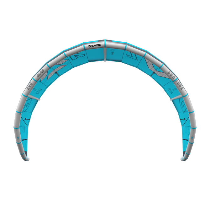 Duotone Evo D/LAB LEI kite in cyan and silver front view