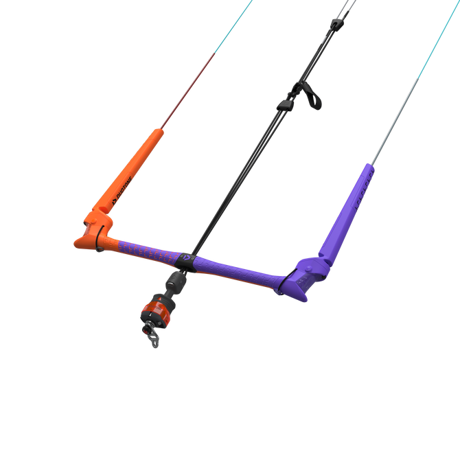 Duotone Trust Bar quad control bar in purple and orange with chicken loop and quad-line system