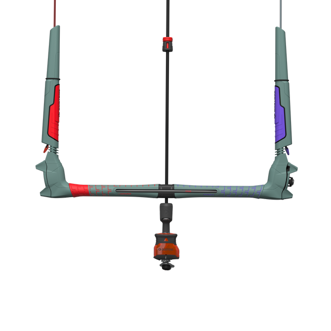 Duotone Click Bar Quad Control kite control bar in sage green with red and purple accents