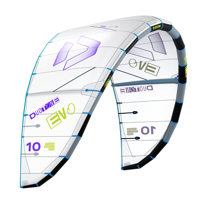 Duotone Evo Concept Blue LEI Kite 10m in weiß mit türkis und lila