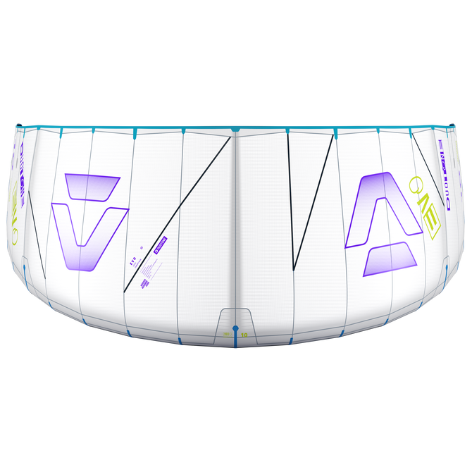 Duotone Evo Concept Blue LEI Kite 10m in weiß, türkis und lila — Draufsicht