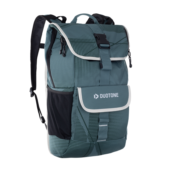 Mochila Duotone Daypack 40l em azul ardósia com vivos em branco sujo e bolso frontal