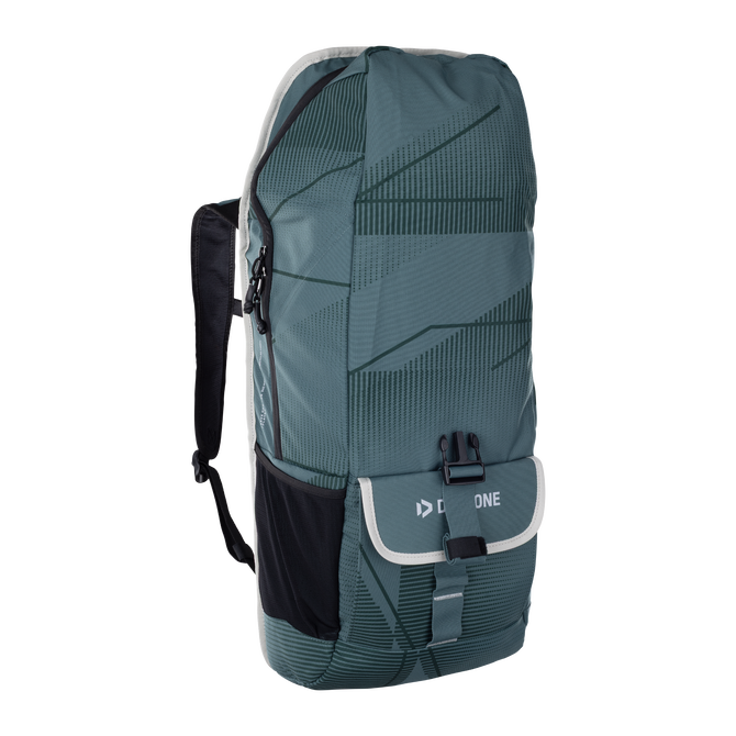 Mochila Duotone Daypack 40l em teal ardósia com padrão ripstop geométrico, vista frontal