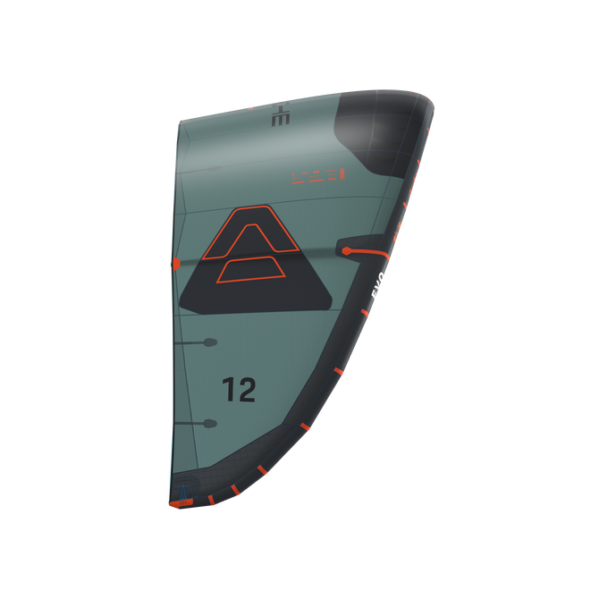 Duotone Evo SLS Porsche Edition kite LEI 12m en vert ardoise, anthracite et rouge-orange – vue latérale
