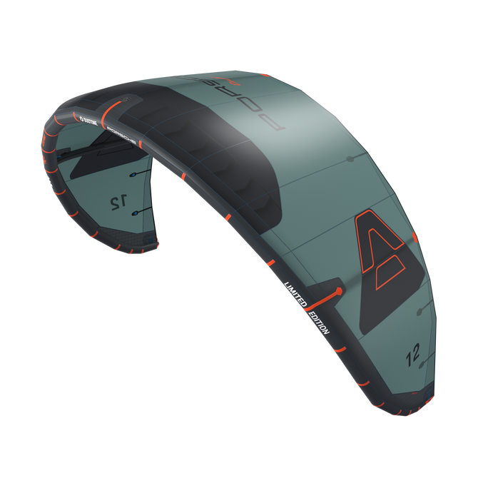 Duotone Evo SLS Porsche Edition kite LEI 12m en gris ardoise, noir et orange – Édition Limitée