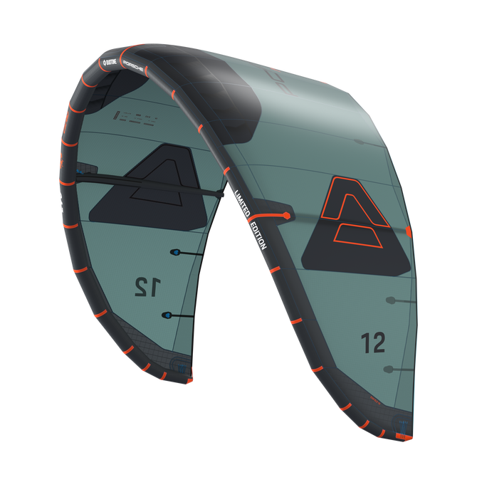Duotone Evo SLS Porsche Limited Edition LEI Kite 12m in schiefergrün und anthrazit mit orangen Akzenten