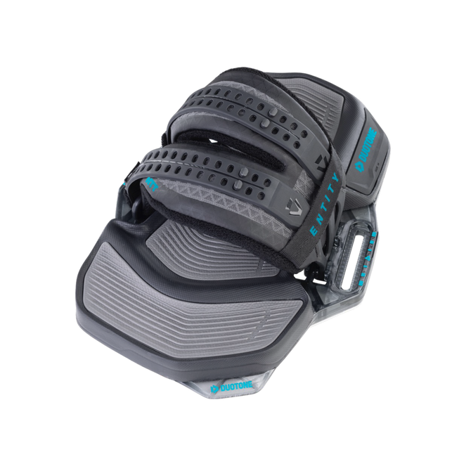 Duotone Entity pad et sangle de kiteboard en gris anthracite et noir avec accents turquoise