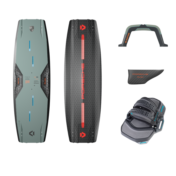 Planche de kite twin-tip Duotone Jaime SLS Porsche Turbo Edition 136 cm en vert sauge, noir et rouge – set