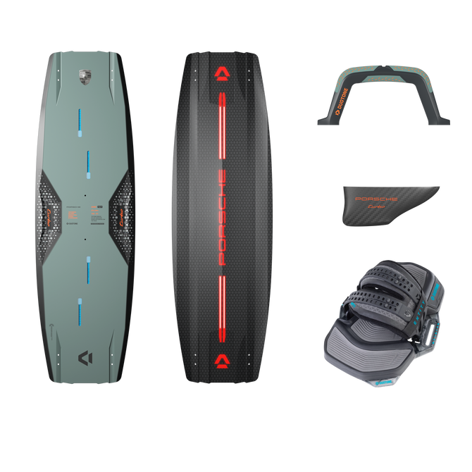Duotone Jaime SLS Porsche Turbo Edition twin-tip kiteboard 136cm set in sage green and black