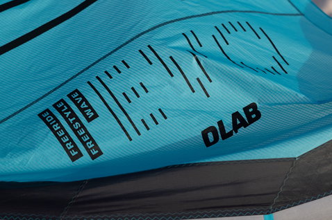 Duotone Evo D/LAB LEI kite canopy detail in cyan — Freeride, Freestyle and Wave