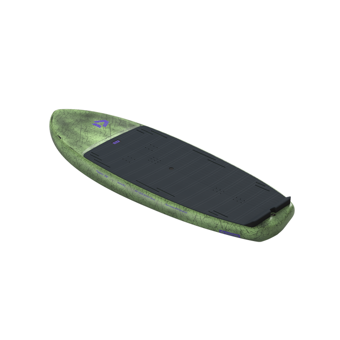 Planche de foil Duotone Trace SLS en vert olive avec pad de pont anthracite, vue trois quarts