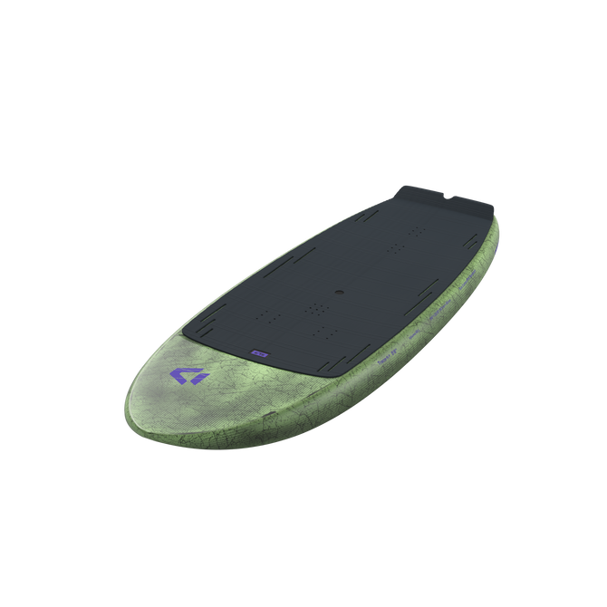 Planche de foil Duotone Trace SLS en vert olive avec pad noir, vue trois quarts