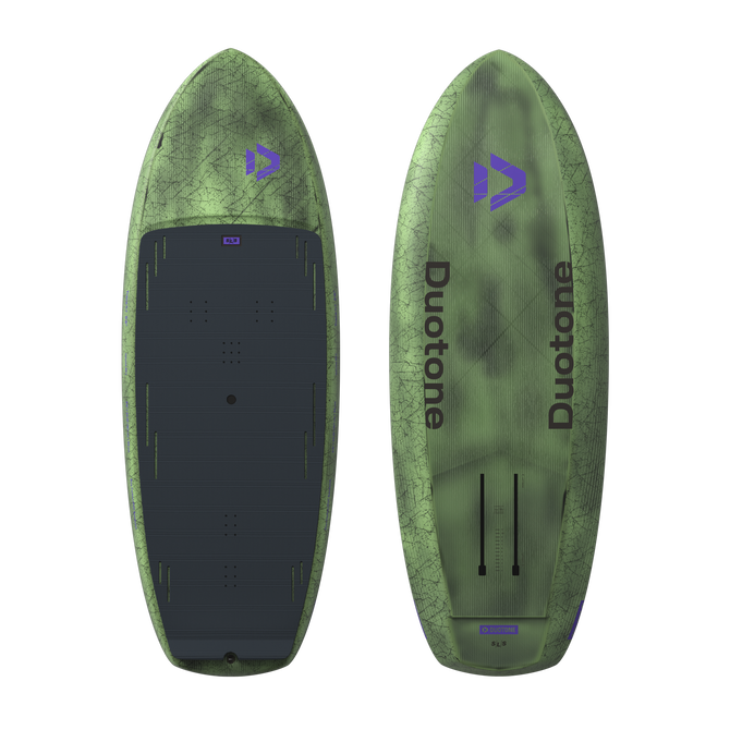 Planche de foil Duotone Trace SLS en vert olive avec pad anthracite — vue pont et coque