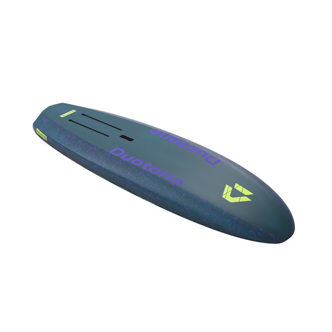 Planche de foil Duotone Skybrid SLS en bleu-ardoise avec accents violet et vert citron