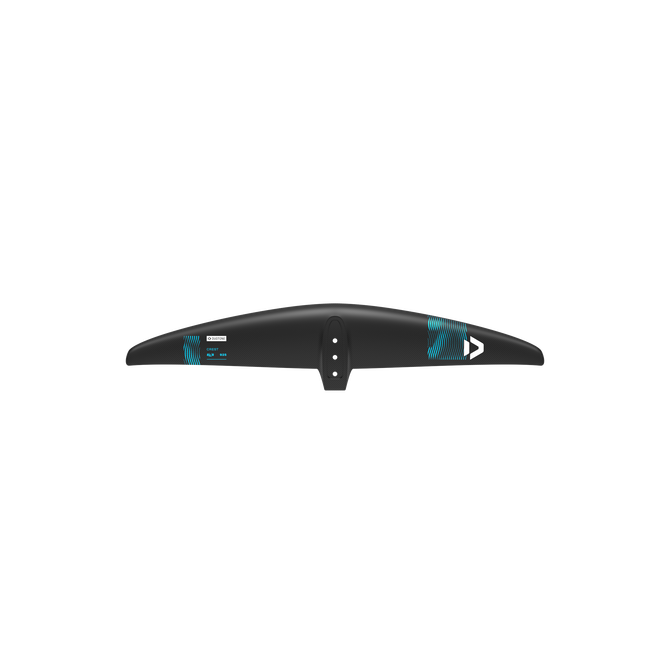 Duotone Crest SLS front wing 800 in matte black with cyan accents, front view