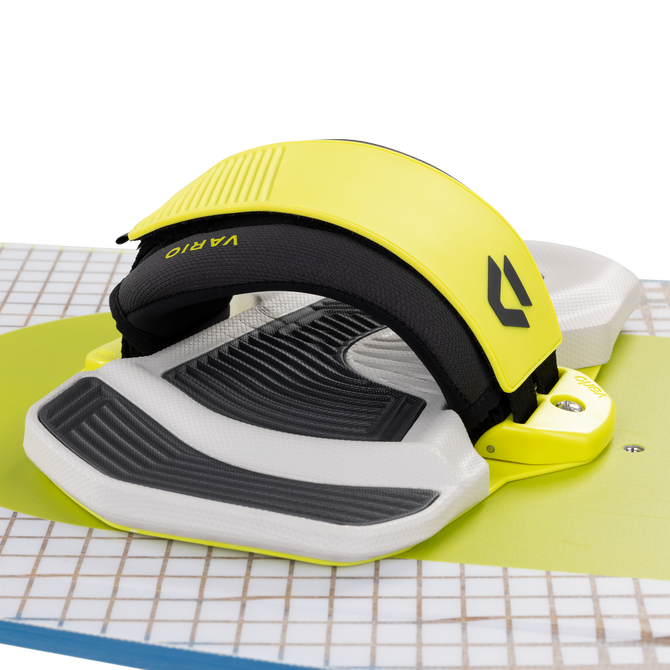 Fixation de kitesurf Duotone Vario en jaune citron et noir avec réglage continu