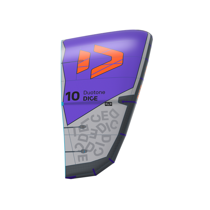 Duotone Dice SLS LEI kite 10m in violet purple and light grey, side view